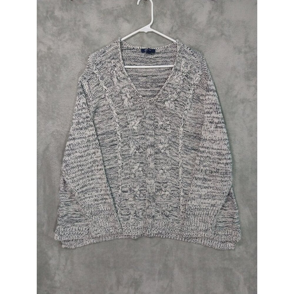 Chaps Sweater Womens 3X Gray Cable Knit Scoop Neck Pullover Cotton